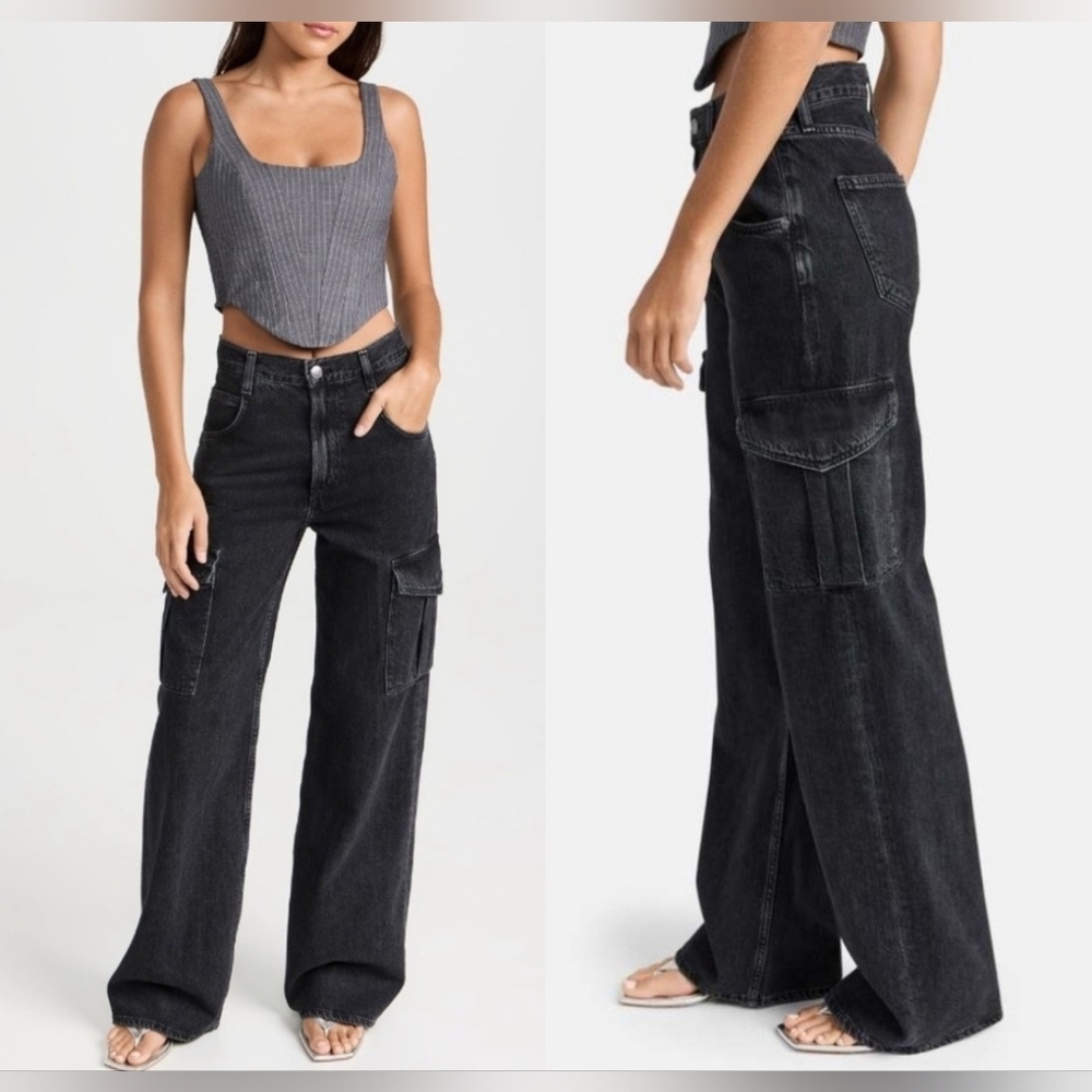 AGOLDE Minka Cargo Jeans  Spider Wash (Black) - High Rise Wide Leg - Size 26